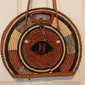 Unique Vintage Leather Jute Bag